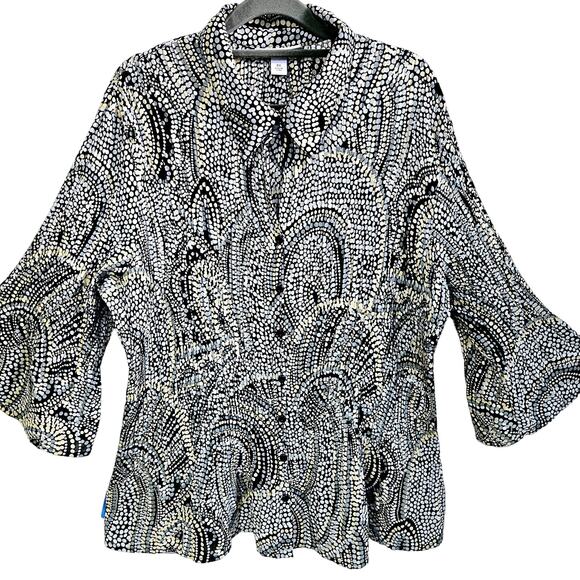 DressBarn Women's Plus 3X Quarter Flare Sleeve Blouse Mosaic Dot Pattern Bold - Picture 2 of 7